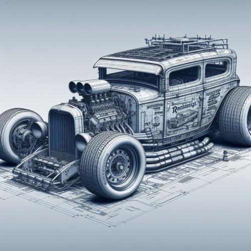 Detailed car blueprint showcasing the vehicle's layout, including engine, chassis, and other components. car-blueprint-11