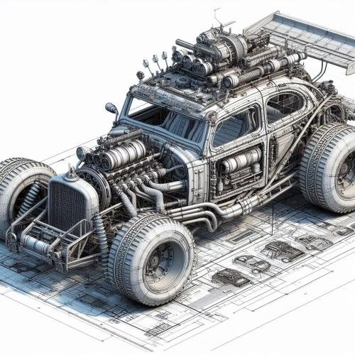 Detailed car blueprint showcasing the vehicle's layout, including engine, chassis, and other components. car-blueprint-14