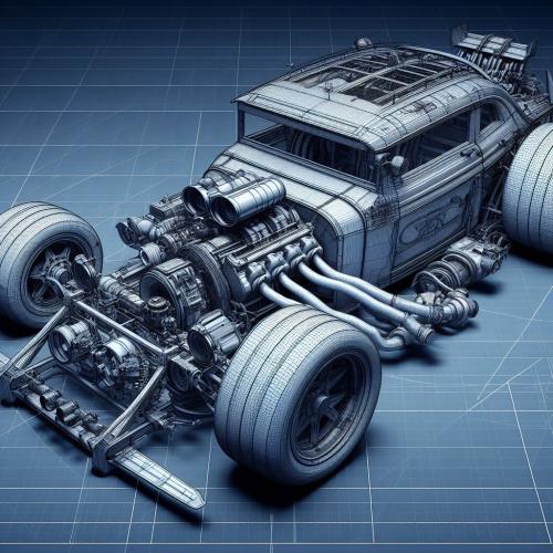 Detailed car blueprint showcasing the vehicle's layout, including engine, chassis, and other components. car-blueprint-15