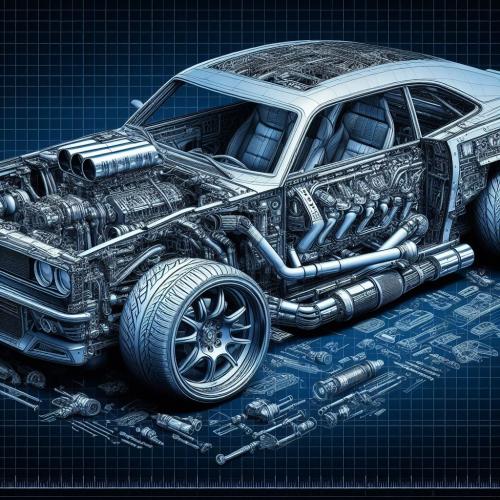 Detailed car blueprint showcasing the vehicle's layout, including engine, chassis, and other components. car-blueprint-8